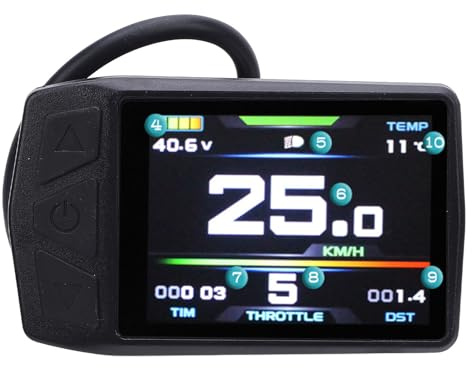 Rhawuy Pannello di visualizzazione LCD KT per Ciclo Elettrico | 24-48 V Weather - Computer ciclistico a Prova con Porta di Ricarica USB | METURA LCD retroilluminato per Controller KT /