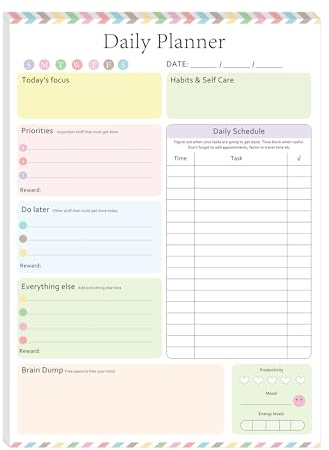 Bloc-notes planificateur quotidien pour TDAH - Planificateur quotidien, bloc-notes de bureau et gestion des tâches - 14,7 x 21 cm - Planificateur hebdomadaire - Liste de tâches quotidiennes pour