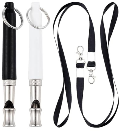 WUYJI Silbatos para perros,Silbato de adiestramiento de perros, silencioso, de alta frecuencia, en blanco y negro, silbato antiladridos ajustable, con cordón.