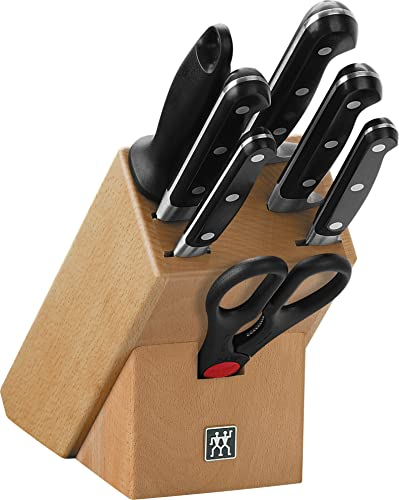ZWILLING Professional S Messerblock, 8-teilig, Holzblock, Messer, Wetzstab, und Schere, Rostfreier Spezialstahl/Kunststoff-Griff mit Nieten, Schwarz [Made in Germany]