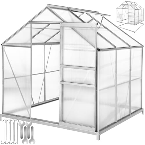tectake® Serra da Giardino con Telaio in Alluminio Anodizzato, Serra per Orto con Lastre Termoisolanti, Serra con Porta Scorrevole, Finestra a Tetto per Ventilazione, Base Stabile, 190x185x195 cm