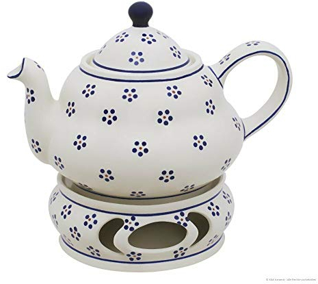 Bunzlauer Keramik 111 – Tetera de cerámica (2,0 L, con filtro y calientaplatos decorada 1