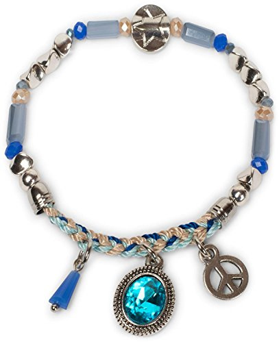 styleBREAKER Armband mit Perlen, Charm Anhänger und Flechtung, Peace, Schmuckstein, Gummizug, Stretcharmband, Schmuck, Damen 05040142, Farbe:Blau-Beige