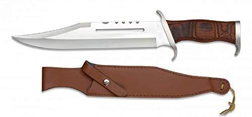 KOSxBO Jagdmesser im Stil von Rambo 3 Messer - First Blood Part III - Outdoor - Survival - Jagd - Holzgriff - Mega Kult Bushcraft Messer mit Lederscheide