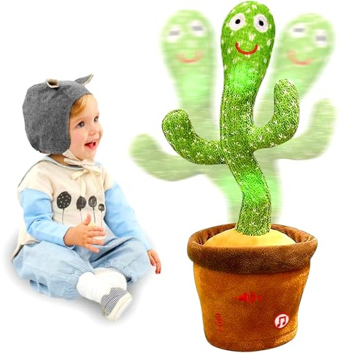 seOSTO Cactus Qui Danse et Répète Jouet Cactus Parlant avec 10 Chansons pour Enfants & Volume Réglable Répétition Vocale, Enregistrement, LED, Cadeau Éducatif Bébé
