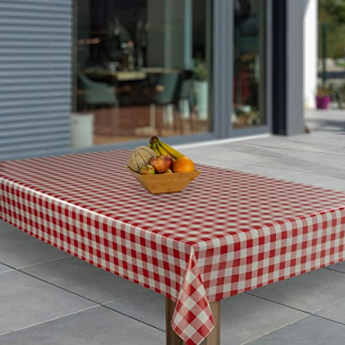laro Wachstuch-Tischdecke Abwaschbar Garten-Tischdecke Wachstischdecke PVC Plastik-Tischdecken Eckig Meterware Wasserabweisend Abwischbar AP, Muster:Rot Weiß Karo, Größe:140x1000