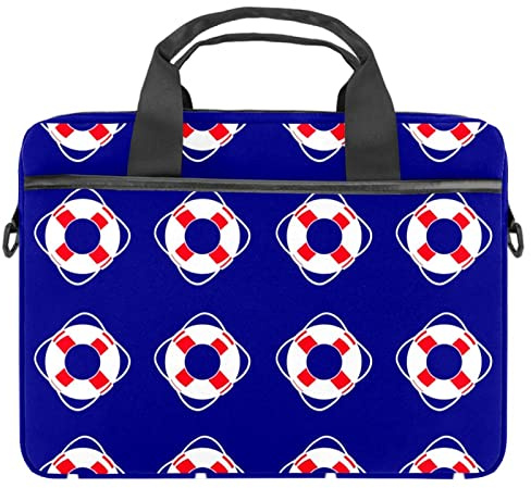 Nautisk resa livboj blå laptop axel messengerväska crossbody portfölj messengerfodral för 13 13,3 14,5 tum laptop surfplatta skyddande tygväska fodral, flerfärgad, 11x14.5x1.2in /28x36.8x3 cm