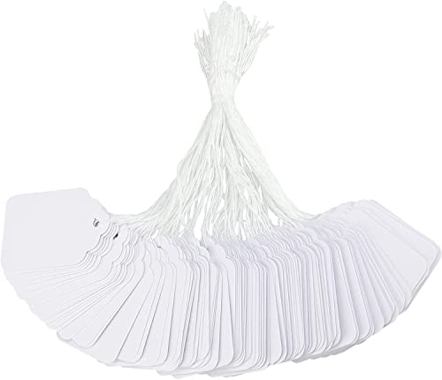 Norhogo 100 Stück Kleinen Preisetiketten Hängeetiketten, 3 * 4.8CM Preisetiketten mit Faden Kraftpapier weiß, Preisschilder zum Beschriften für Flohmarkt Schmuck Geschenk Hang Tags Weiß