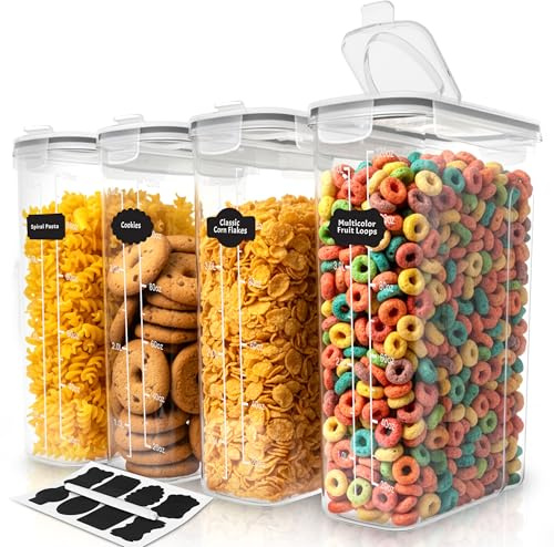 Utopia Kitchen Cereal Containers Storage Set – 4 Pack 4L(135.2 oz) Airtight Food Storage Containers with Lids, BPA-Free Cereal Dispensers for Pantry Organization and Storage (Clear)