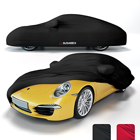 BUSHBOCK Premium Housse de Voiture d'intérieur Compatible avec Les principales Voitures, Tissu Élastique, Respirant et Anti-Poussière, Doublure Douce, Ajustement Serré (Noir, M)
