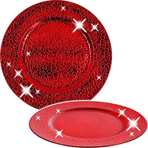 alles-meine.de GmbH 4 Stück Teller/Platzteller rot - Metallic Effekt Ø 33 cm - großer Unterteller/Plätzchenteller - Weihnachtsteller rund flach - Dekoteller - Gedeckter..