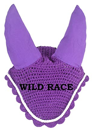 WILDRACE Horse flyveil/Ear Bonnet/Fly Mask/Net/Fly Veil/Crochet (Full, Purple)
