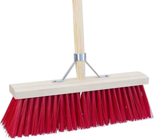 Synx Tools Straßenbesen Nylon Rot 50cm - Besen mit Stiel 150cm - Außenbesen