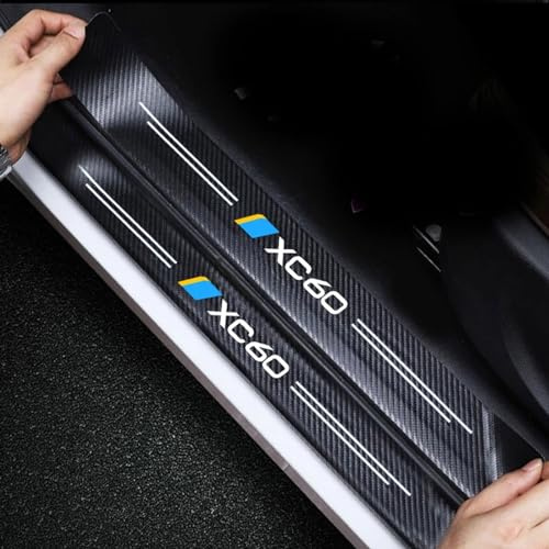 RIDGOEL 4 Piezas para Volvo XC60 Protector de Umbral de Puerta de Coche Decoración para Estribos de Coche de Fibra de Carbono Película Protectora de Pintura Pegatina