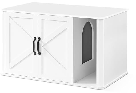 Feandrea kattkoja, modernt kattlådeskåp, ingång fram, med dubbeldörr och handtag, som sideboard, 85 x 48,5 x 50 cm, molnvit PCL012W01