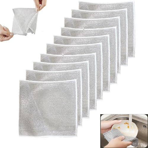 10 stracci multiuso in filo metallico per lavare i piatti bagnati e asciutti, strofinacci in filo metallico antigraffio, strofinacci per lavare i piatti, salviette per la pulizia della cucina a doppio