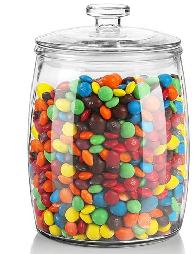 Absovetu Grands bocaux de rangement en verre avec couvercles à poussoir - 2 litres - Bocaux à bonbons avec couvercles hermétiques à large ouverture - Bocal à biscuits ronds pour céréales, pâtes,