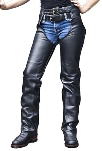 AAOutfitz Chaps de moto en cuir pour hommes et femmes, Noir - Cuir véritable., M