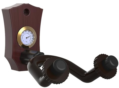 Qerwsdty 1 styck 2-i-1 gitarrväggfäste med hygrometer luftfuktighetsmätare i mörk träfärg, gitarrväggfäste för stränginstrument väggkrok
