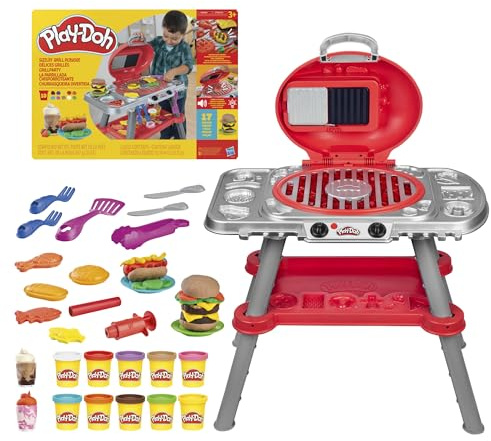 Play-Doh Sizzlin’ BBQ Grill Playset, 74 cm Tall with Lights, Sizzling Sounds, 17 Accessories & 10 Tubs, Arts & Crafts Toy for Kids (3+) Non-Toxic Modelling Compound, Gift For Kids