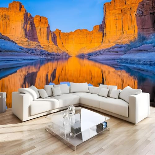JSCWDET Papel Tapiz Fotográfico Con Diseño Retro 3DCañón Azul, Papel Tapiz De Arenisca Dorada Para Decoración De Paredes Del Hogar, Sala De Estar, 400 x 280 cm（anchura x altura