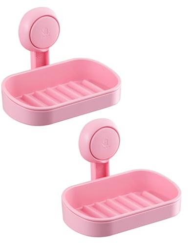 TAILI Suction Soap Dish for Shower 2 Pack, Drill-Free Wall Mounted, Pink | Shower Soap Holder, Sponge Tray, Max Hold 3KG for Bathroom, Waterproof Plastic Sink Holder, Removable Bathtub Organizer