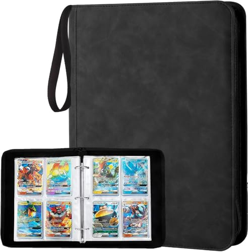 Samlarkortalbum 400 kort, 50 sidor, 4-sidigt scrapbook, dragkedja, omslag för samlarkort, MTG-kortbok för spelkort, sportkort, Yugioh etc. (mörk A)