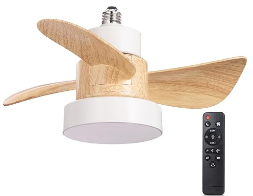 wonderlamp Bombilla con aspas LED Debu Casquillo E27, Ventilador bombilla 3 CCT, Intensidad Regulable 15W, Silencioso, Blanco+Madera