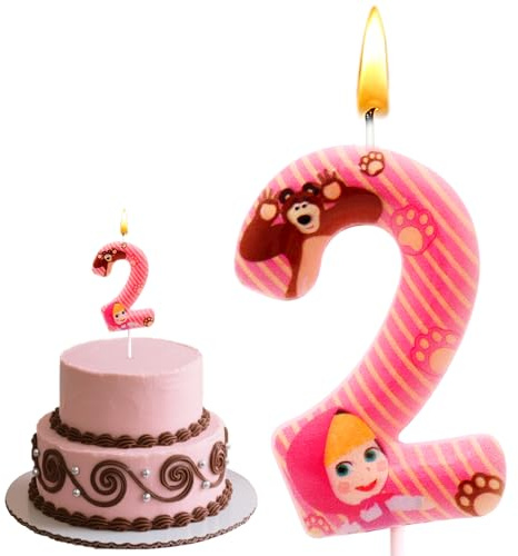Masch Compleanno 2 Anni, Ours Decorazioni Compleanno, Cartoni Candele Decorative, 3D Bambino Candela, Adatto a Ragazzi e Ragazze