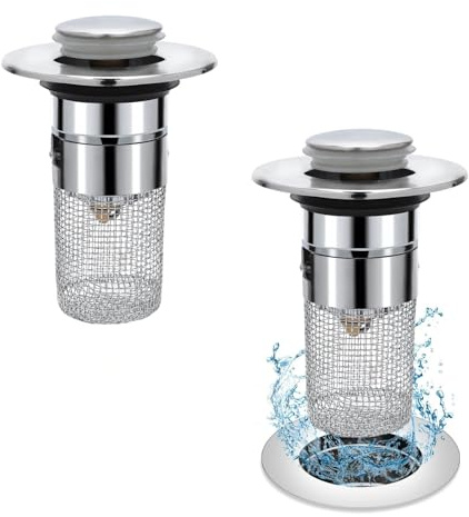 FENGCHUANG 2 Pezzi Confezione da Scarico Lavabo Bagno Universale Pop up con Filtro Anti Clogging, 34-40mm Filtro di Scarico Acciaio Inossidabile per Lavandino per Bagnos Lavello Cucina