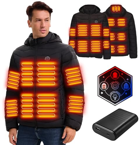 SANNKA Veste Chauffante Homme Avec Batterie 16000 mah,Gilet Chauffant Homme avec 15 Zones de Chauffage,Veste Imperméable Coupe-vent pour Camping, Ski
