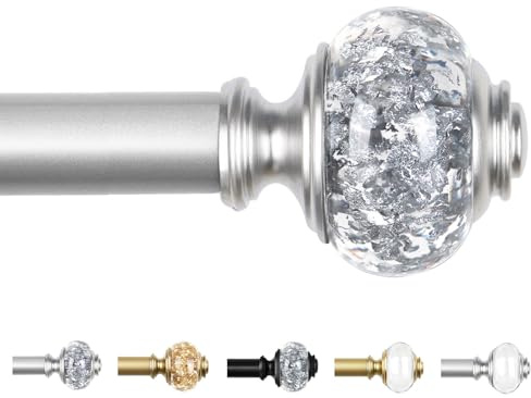 Silver Curtain Poles for Eyelet Curtains 80 to 148 cm, USFOOK 22mm Adjustable Curtain Pole with Crystal Diamond Ends for Bedroom, Decorative Curtain Rods Extendable