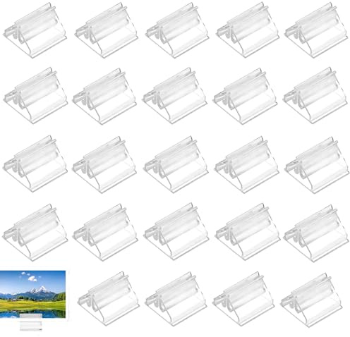 shweehon 24 PCS Clear Game Card Stands, Photo Holders for Tables, Menu Holders for Tables, Plastic Place Holders for Business Cards, for Wedding Cards, Photos,Memos,Pictures Display