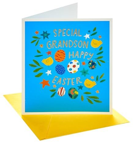 UK Greetings Tarjeta de Pascua para nieto, él, niños, hombres, diseño de huevos y conejos, con sobre, 6.25 x 7.25 pulgadas