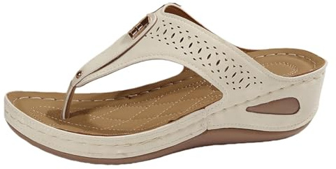 Boho utskurna stringtrosa kil sandaler metalldekor dra på flip-flops vardagliga plattformsskor för sommarresor