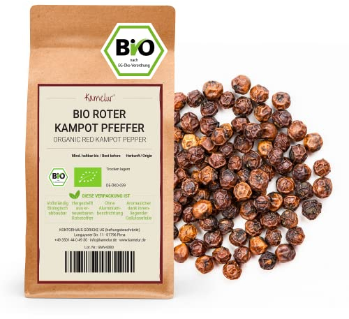 200g de véritable poivre rouge de Kampot BIO - Poivre rare du Cambodge, grains de poivre rouge entiers pour mortier ou moulin à poivre