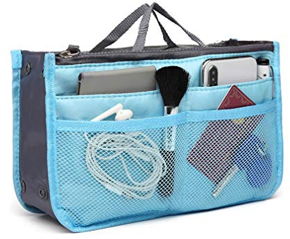 Kono Sac à main organiseur de voyage pour femme - Grande pochette de rangement avec plusieurs poches, bleu, organisateur de sac