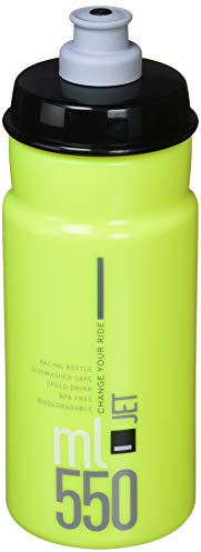 Elite JET Gelb Fluo Schwarz Logo 550 ml – Ultraleichte Fahrrad-Trinkflasche für Radsport MTB Gravel, BPA-frei – Biologisch abbaubar nachhaltig