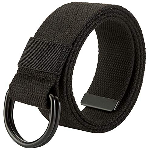 HotYou Militär Leinwand Gürtel, Stoffgürtel Outdoor Jeansgürtel für Damen und Herren mit Doppel D-ringe Schnalle,Black,Breite: 3.8 CM,Länge:100 CM