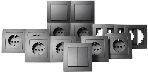 MC POWER - FLAIR - Wand Steckdosen und Schalter Set | Niveau | 23-teilig | anthrazit, matt