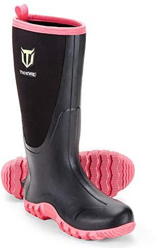 TIDEWE Rubber Boots for Women with Steel Shank, Waterproof Rain Boots Multi-Season, 6mm Neoprene Sturdy Rubber Outdoor Hunting Boots Next Camo G2 Size 8 (Pink)