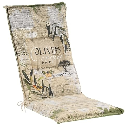 Möbel Jack Hochlehner Sesselauflage Sitzpolster Gartenstuhlauflage Stuhlauflage Polsterauflage | 120 x 50 x 8 cm | Grün | Olivenblättermotiv | Baumwolle