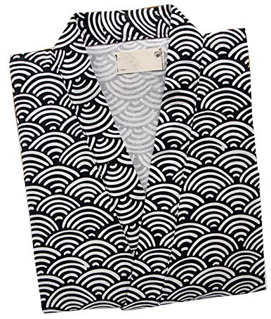 un-brand Pijama japonés de Manga Corta Yukata Kimono Wave (Talla L, Oscuro)