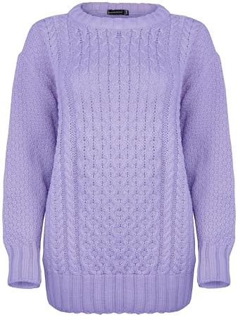 Generation Fashion Nouveau Chandail Femmes Tricoté Aran Manches Longues Col Ras-du-cou Pullover Top 8-30, lilas, M-L