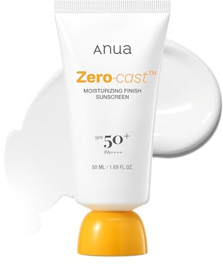 Anua Zero-Cast Moisturizing Sunscreen SPF 50, Glow Natural Sun Cream for face, No White Cast, Hyaluronic Acid, Niacinamide, Oil-Free, Korean Skincare, 1.69 fl.oz