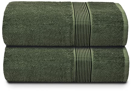 GLAMBURG Baumwolle 2er-Pack übergroße Badetücher 100 x 150 cm, große Badetücher, Ultra saugfähig, kompakt, schnell trocknendes und leichtes Handtuch - Olivgrün