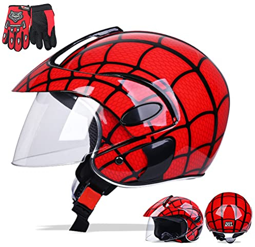 RJHY Kindermotorradhelm, Kinder Im Freien Sporthelm, Kinderwagen-Roller-Motorrad-Helm Und Handschuhe, Jungen Und Mädchen, Für 3-8 Jahre Geeignet,A
