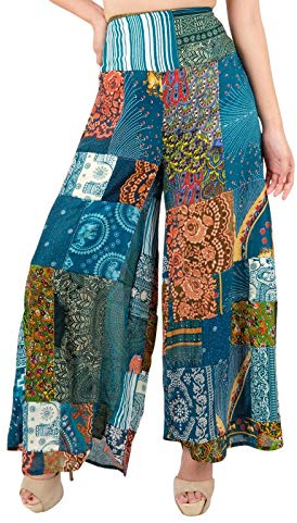 Lofbaz Pantalón harén Palazzo de Pierna Ancha con Patchwork para Mujer