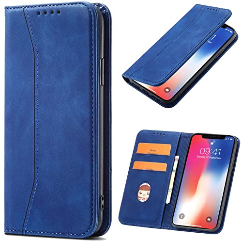 OKZone Kompatibel mit OnePlus 6T Hülle, Magnet Leder Tasche Handyhülle, Kartenfächer OnePlus 6T Schutzhülle, [Premium PU Leder] Flip Klappbare Stoßfeste Magnetische Standfunktion (Blau)