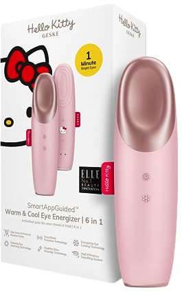 GESKE x Hello Kitty | SmartAppGuided™ Warm & Cool Eye Energizer | 6 en 1 | Masajeador de ojos | Masajeador contra las ojeras | Elimina bolsas y párpados caídos | Masaje ocular eléctrico